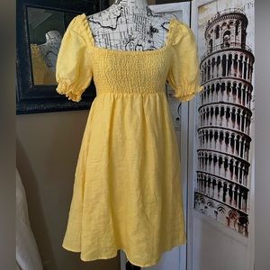 House Of Harlow 1960 100% Linen Faded Warm Yellow Designer Dress